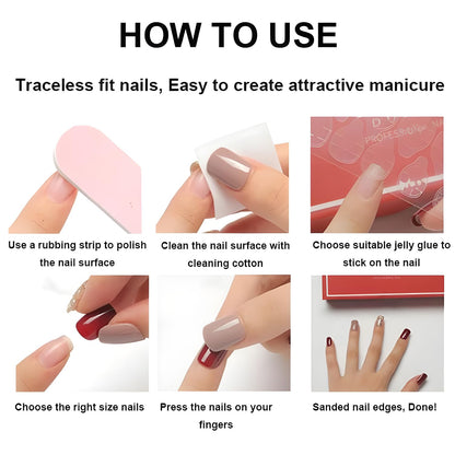 French Tip Press on Nails Medium Almond Fake Nails Brown Fall Nails Press Ons Brown Flower False Nails with Gold Rhinestones Design Glossy Glue on Nail Acrylic Stick on Nail for Women Set 24Pcs