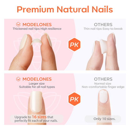 modelones French Tip Press On Nails, Short Oval Fake Nails Nails Press Ons