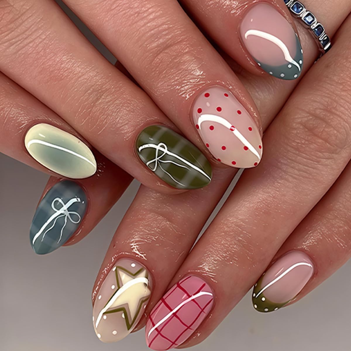 Medium Almond Press On Nails - Polka Dot & Cherry