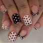 Purple Press On Nails Short Square Black Flowers Line Design Rhinestones