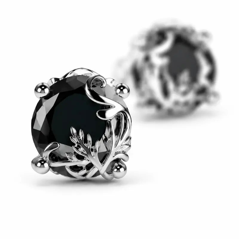 925 sterling silver Vintage Gothic Black Obsidian Stud Earrings for Women & Men Luxury Baroque Sterling Silver Floral Filigree Statement Studs Y2K Dark Aesthetic Streetwear Jewelry Party Wedding Evening & Daily Wear Minimal Luxe Gift Style Trend