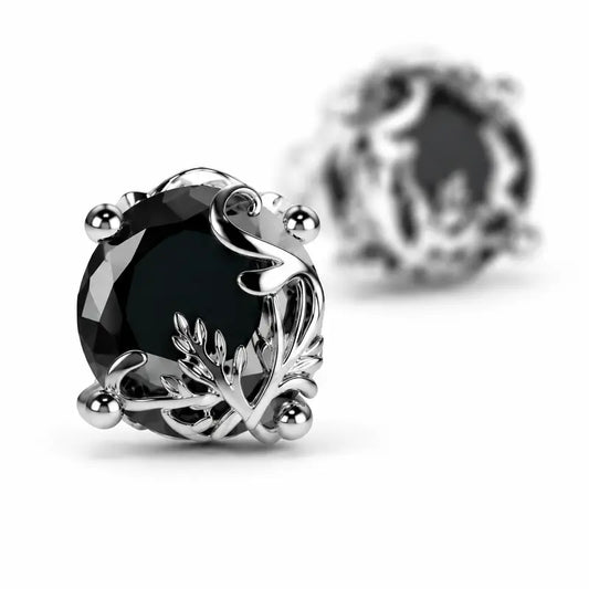 925 sterling silver Vintage Gothic Black Obsidian Stud Earrings for Women & Men Luxury Baroque Sterling Silver Floral Filigree Statement Studs Y2K Dark Aesthetic Streetwear Jewelry Party Wedding Evening & Daily Wear Minimal Luxe Gift Style Trend