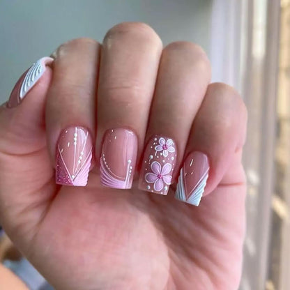 CTTHNBD Press on Nails Square, Medium, Black French Tip Fake Nails