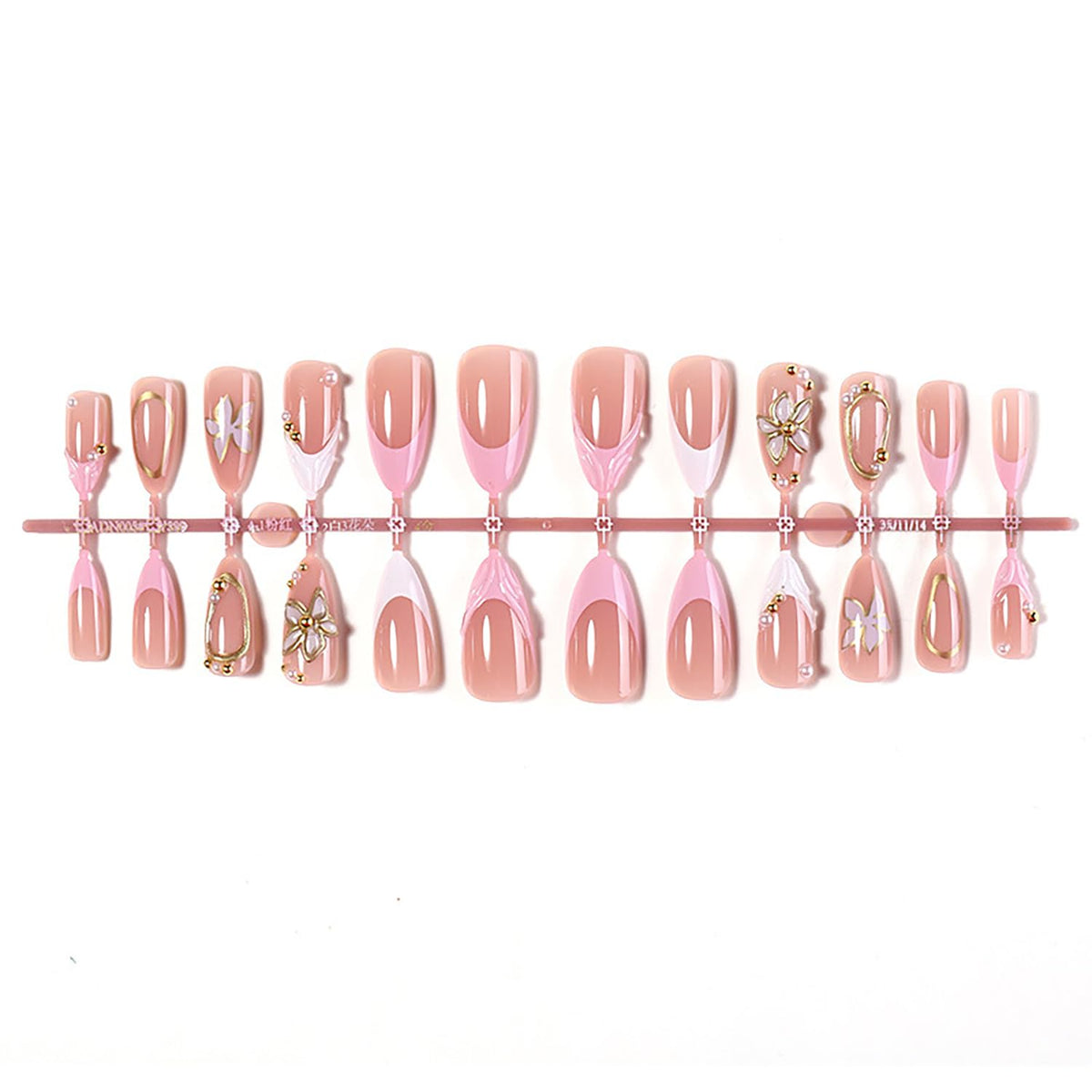 Spring Press On Nails French Fake Nails Medium Almond False Nails With Flower Pearl Designs Acrylic Nail Press Ons Full Cover Glue On Nails Glossy Stick On Nails For Women Manicure 24Pcs