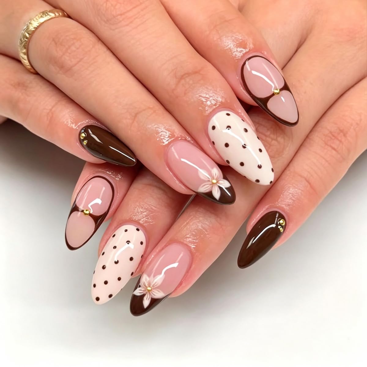Medium Almond Press On Nails - Polka Dot & Cherry