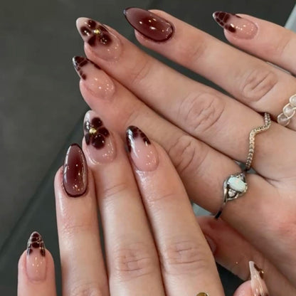 Medium Almond Press On Nails - Polka Dot & Cherry