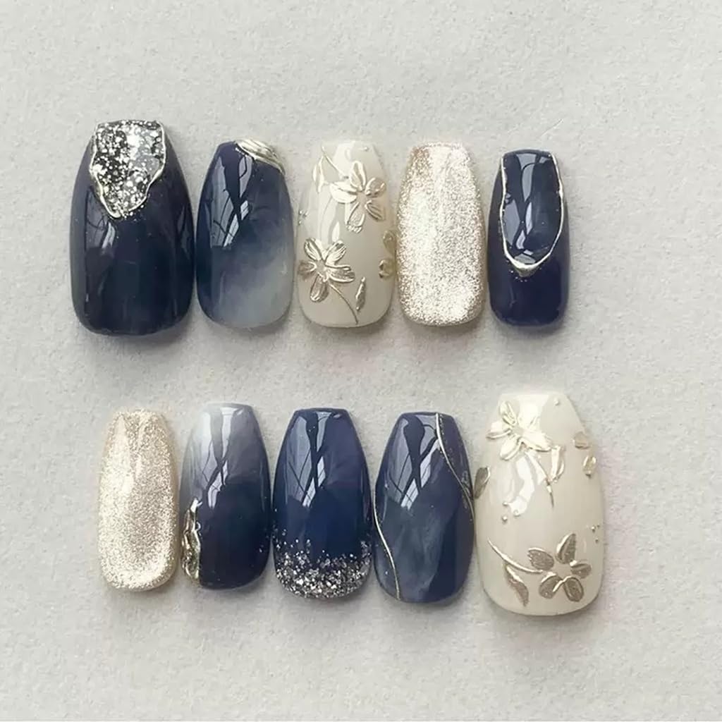 CTTHNBD Press on Nails Square, Medium, Black French Tip Fake Nails