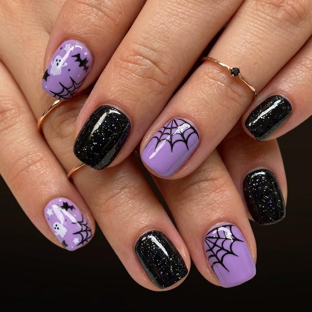 CurvLife Short Square Burgundy Press On Nails, Fall Dark red