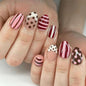 Almond Press on Nails Medium French Tip Fall Fake Nails with Brown Leopard Design Acrylic Nails Glossy False Nails Press ons Full Cover Glue on Nails for Women Manicure 24Pcs
