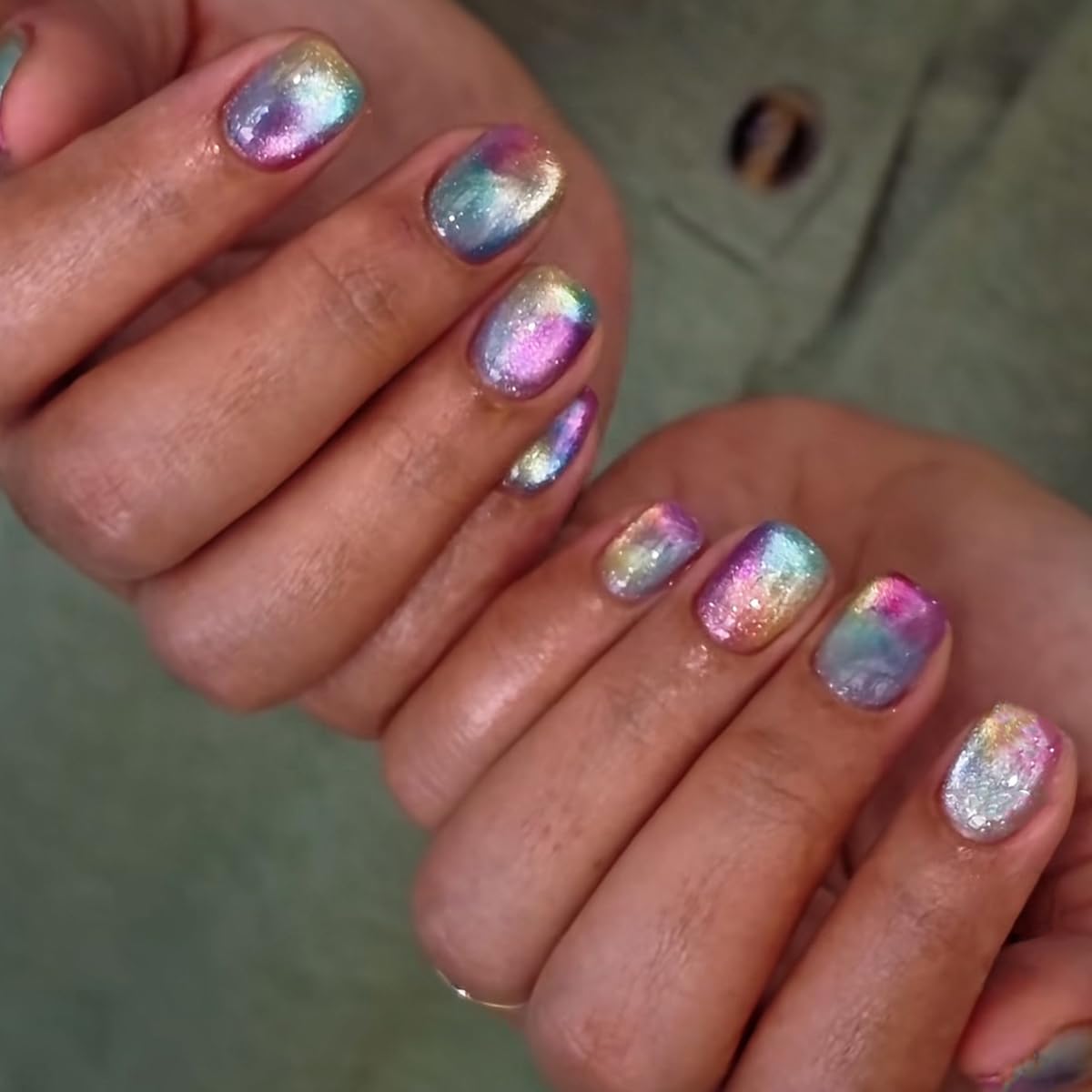 French Tip Press on Nails Short Almond Nude Fake Nails Press on with Polka Dot Design Stripe False Nails Glossy Full Cover Summer Nails for Women 24Pcs