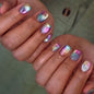 French Tip Press on Nails Short Almond Nude Fake Nails Press on with Polka Dot Design Stripe False Nails Glossy Full Cover Summer Nails for Women 24Pcs