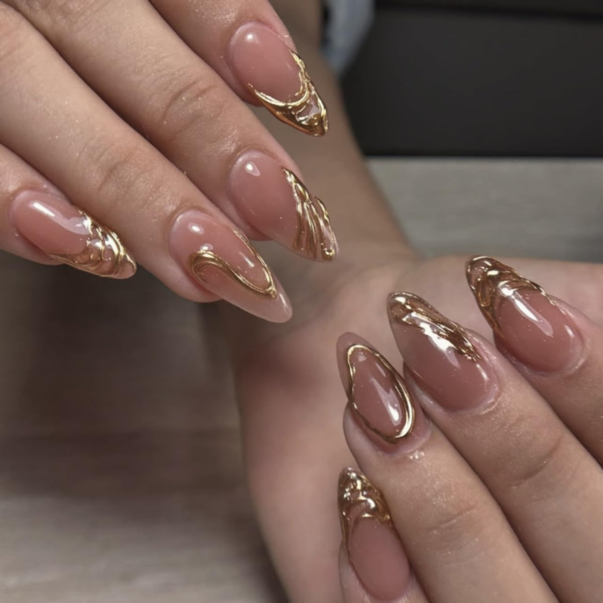 Spring Fake Acrylic Press On Nails – Starry Sky Designer False Nails Medium Almond, Salon Quality, Glossy Reusable Stick-On Nails for Weddings, Outdoor Picnics & Parties | Gift for Women