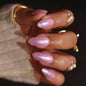 French Tip Press on Nails Almond Medium Fake Nails with Cat Eye Stars Designs Nails Press ons Gold Nude Glue on Nails Natural Artificial Nails Cute Stick on Nails for Women 24Pcs