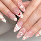 30Pcs Pink Press on Nails Medium Almond Fake Nails with 3D Flowers Pearl Designs Gold Flower False Nails Pink Gradient Acrylic Nail Tips Peach Blossoms Full Cover Stick on Nails for Women