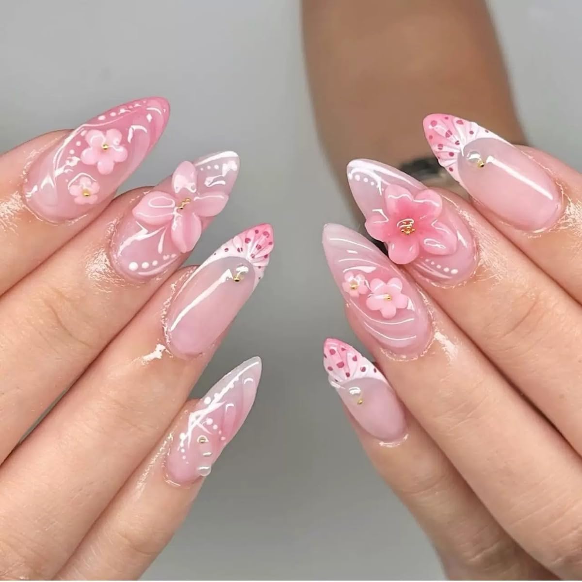CTTHNBD Press on Nails Almond, Medium, French Tip Fake Nails
