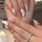 French Tip Press on Nails Medium Almond Fake Nails Brown Fall Nails Press Ons Brown Flower False Nails with Gold Rhinestones Design Glossy Glue on Nail Acrylic Stick on Nail for Women Set 24Pcs