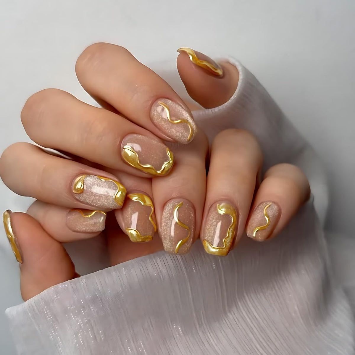 Spring Fake Acrylic Press On Nails – Starry Sky Designer False Nails Medium Almond, Salon Quality, Glossy Reusable Stick-On Nails for Weddings, Outdoor Picnics & Parties | Gift for Women