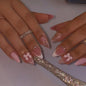 24Pcs Square Press on Nails Medium Length Fake Nails with Rhinestone Designs Bow Pink French Tip False Nails Cute Full Cover Reusable Stick on Nails for Women Girls Manicure Kit