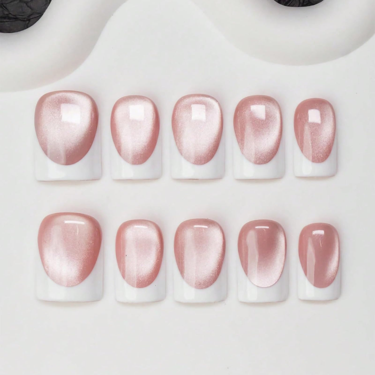 Handmade Press on Nails Short Almond Nude Polka Dot Glossy Reusable Fake Nails, Minimalist Beige Acrylic Press on Nails with White Dot Design for Women Girls 10 PCS(M)