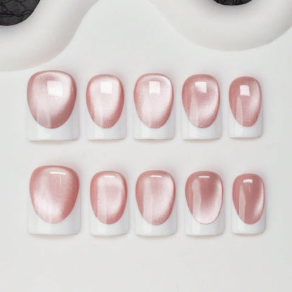 Handmade Press on Nails Short Almond Nude Polka Dot Glossy Reusable Fake Nails, Minimalist Beige Acrylic Press on Nails with White Dot Design for Women Girls 10 PCS(M)