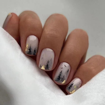 24 Pcs Nude Pink Press on Nails Short Square - YEFIUO Cute Fake Nails Press ons Glossy Nail Tips Full Cover False Nails with Ombre Designs Glue on Nails Kit Acrylic Set Festival Nail Art DIY for Women