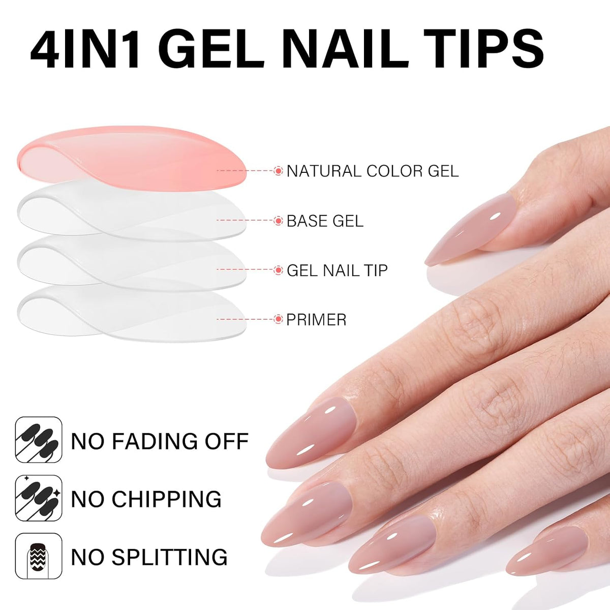 AILLSA Press on Nails Medium Almond Nude Pink Nail Tips 5 Colors 140 PCS