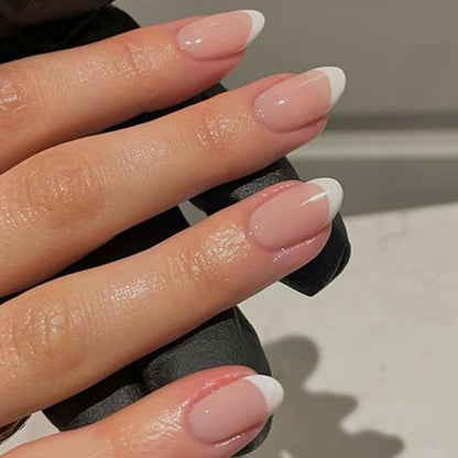 modelones French Tip Press On Nails, Short Oval Fake Nails Nails Press Ons