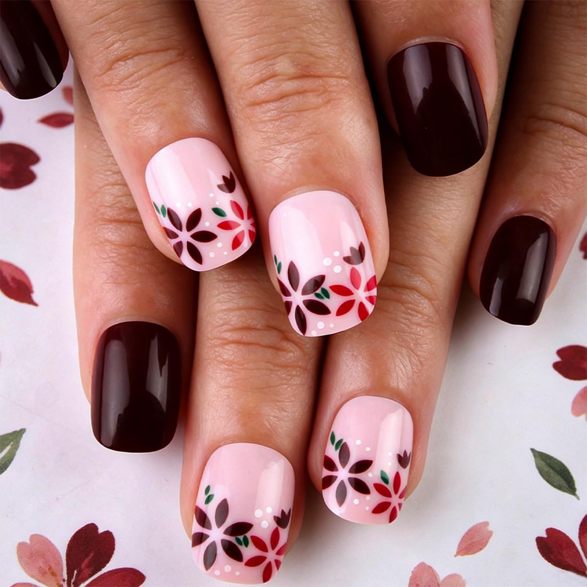 French Tip Press on Nails Short Almond Nude Fake Nails Press on with Polka Dot Design Stripe False Nails Glossy Full Cover Summer Nails for Women 24Pcs