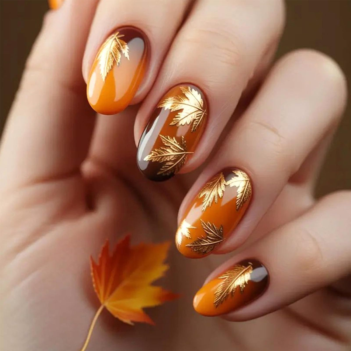 Dark Brown Tortoise Shell Press On Nails, Short Oval Fake Nails 24Pcs