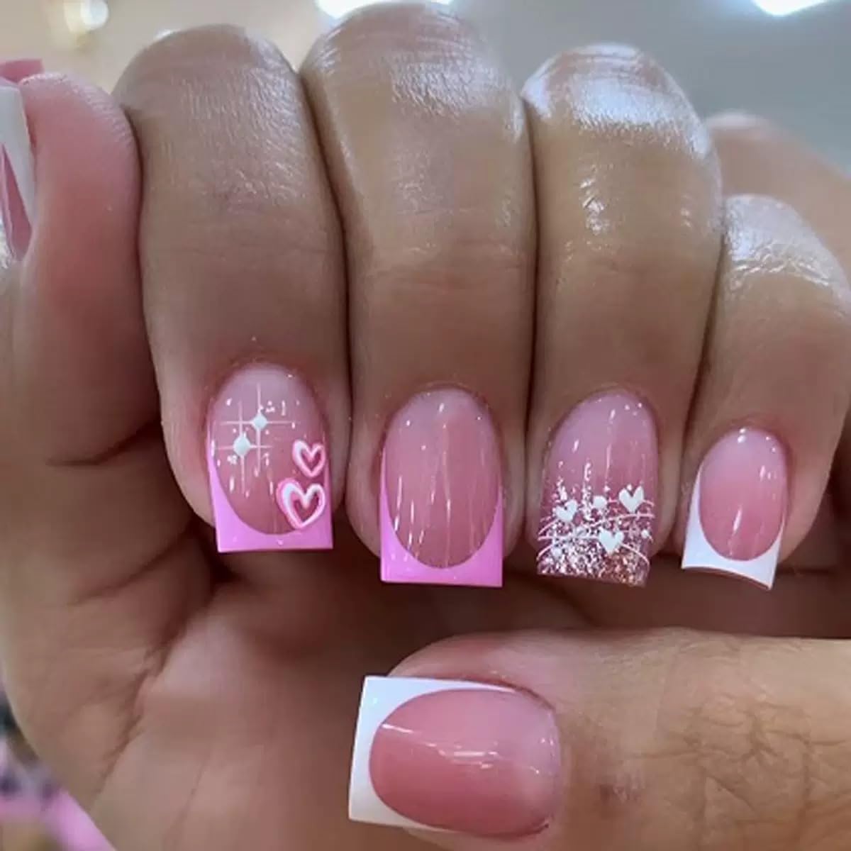 CTTHNBD Press on Nails Square, Medium, Black French Tip Fake Nails