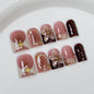 Handmade Press on Nails Short Almond Nude Polka Dot Glossy Reusable Fake Nails, Minimalist Beige Acrylic Press on Nails with White Dot Design for Women Girls 10 PCS(M)