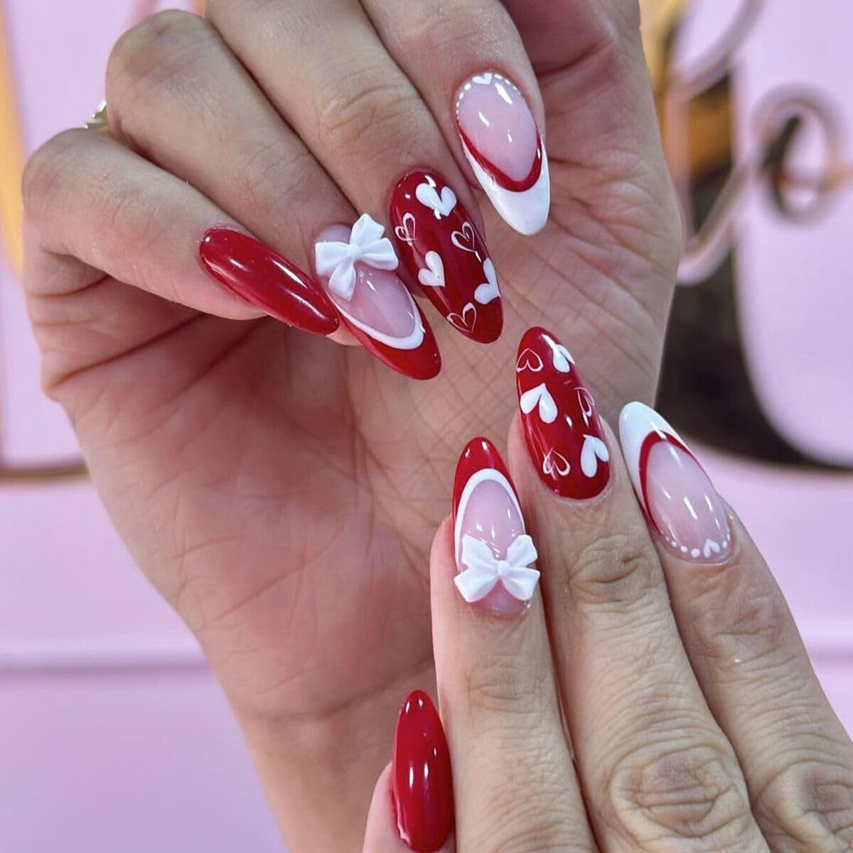 CTTHNBD Press on Nails Almond, Medium, French Tip Fake Nails