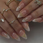 Medium Press On Nails Almond Fake Nails French Tip Nails Press Ons With Leopard Print Designs 3D Bow False Nails Artificial Acrylic Glue On Nail Glossy Stick On Nail For Women Girls