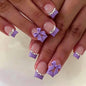 24Pcs Square Press on Nails Medium Length Fake Nails with Rhinestone Designs Bow Pink French Tip False Nails Cute Full Cover Reusable Stick on Nails for Women Girls Manicure Kit