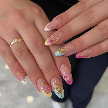 Fall Press on Nails Medium Almond, French Tip & Leopard Print