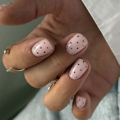 Purple Press On Nails Short Square Black Flowers Line Design Rhinestones