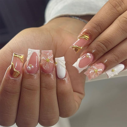 24Pcs Nail Press ons, Medium Press On Nails Almond Nude Pink Fake Nails with Cat's Eye Glossy High-end Design, Acrylic Artificial False Stick On Nails for Women Girls