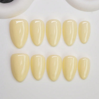 Handmade Press on Nails Short Almond Nude Polka Dot Glossy Reusable Fake Nails, Minimalist Beige Acrylic Press on Nails with White Dot Design for Women Girls 10 PCS(M)