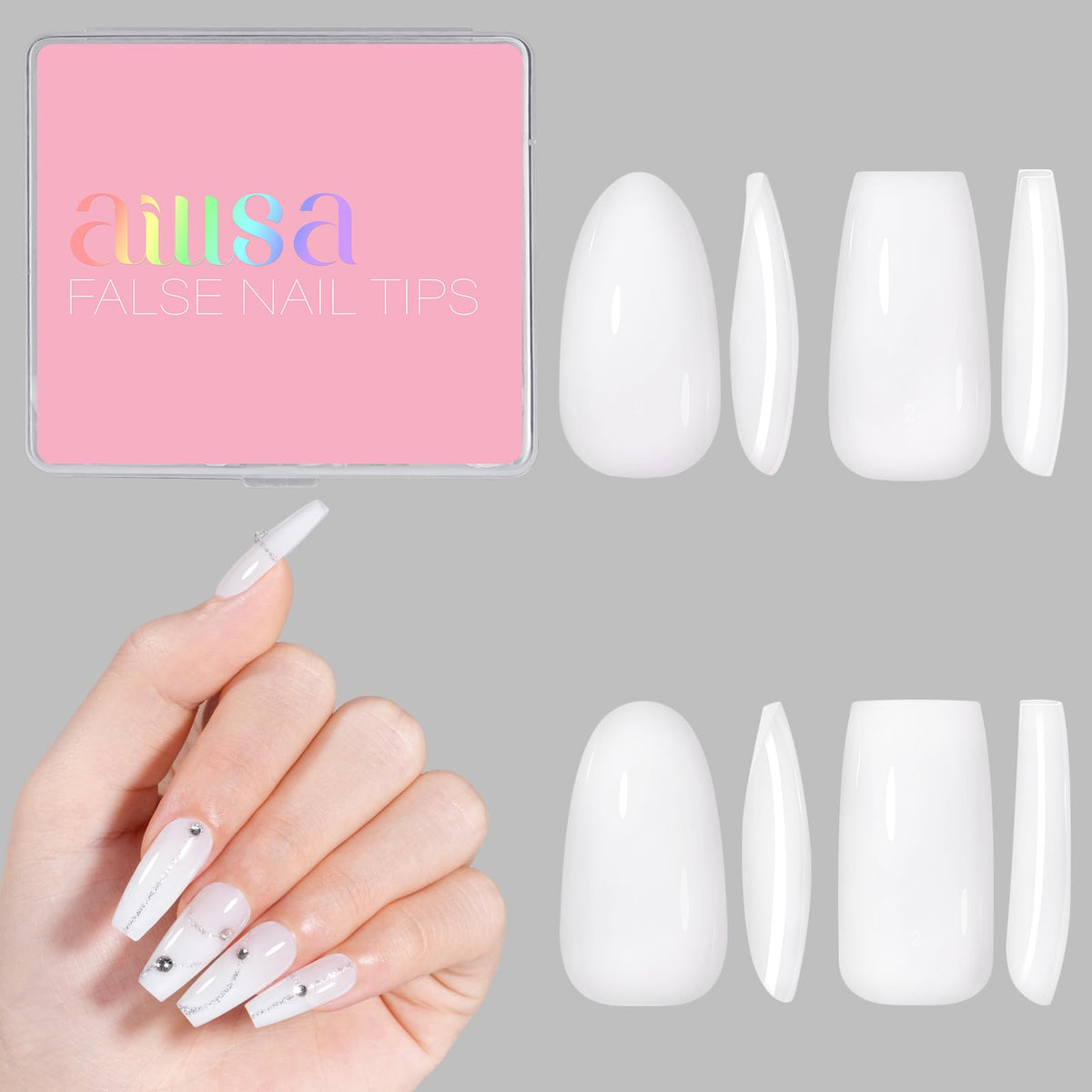 AILLSA Press on Nails Medium Almond Nude Pink Nail Tips 5 Colors 140 PCS