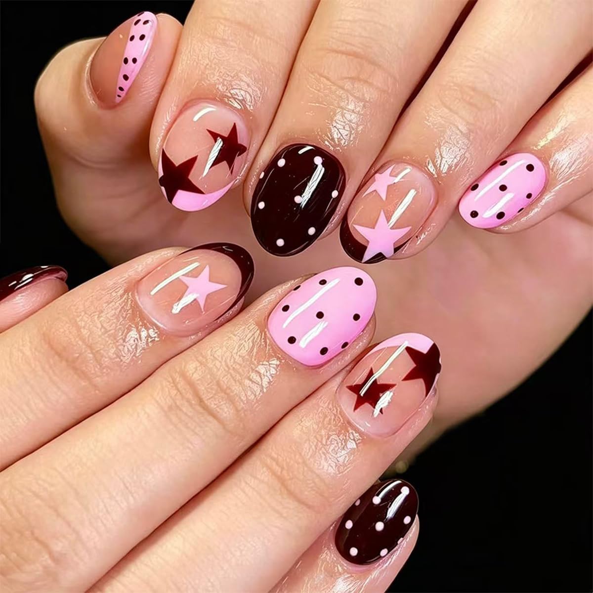 Fall Press on Nails Medium Almond, French Tip & Leopard Print