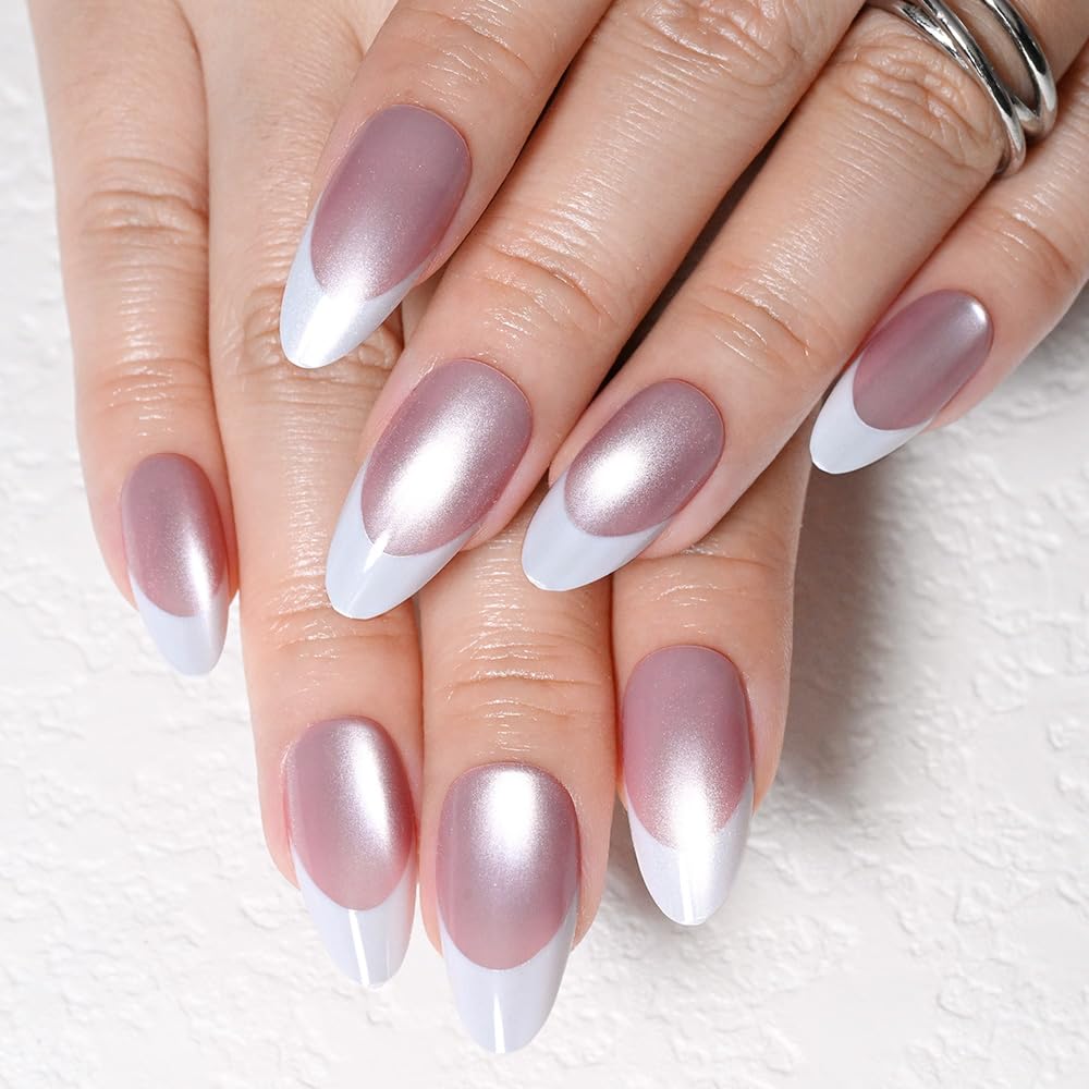 Spring Fake Acrylic Press On Nails – Starry Sky Designer False Nails Medium Almond, Salon Quality, Glossy Reusable Stick-On Nails for Weddings, Outdoor Picnics & Parties | Gift for Women