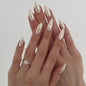 French Tip Press on Nails Almond Medium Fake Nails with Cat Eye Stars Designs Nails Press ons Gold Nude Glue on Nails Natural Artificial Nails Cute Stick on Nails for Women 24Pcs