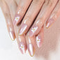 White French Tips Press on Nails, Irregular Gold 3D Lines with Flower & Pearl Design, Reusable Salon Quality Acrylic False Nails for Women, Glue On Nails with Adhesive Tabs for Daily Wear