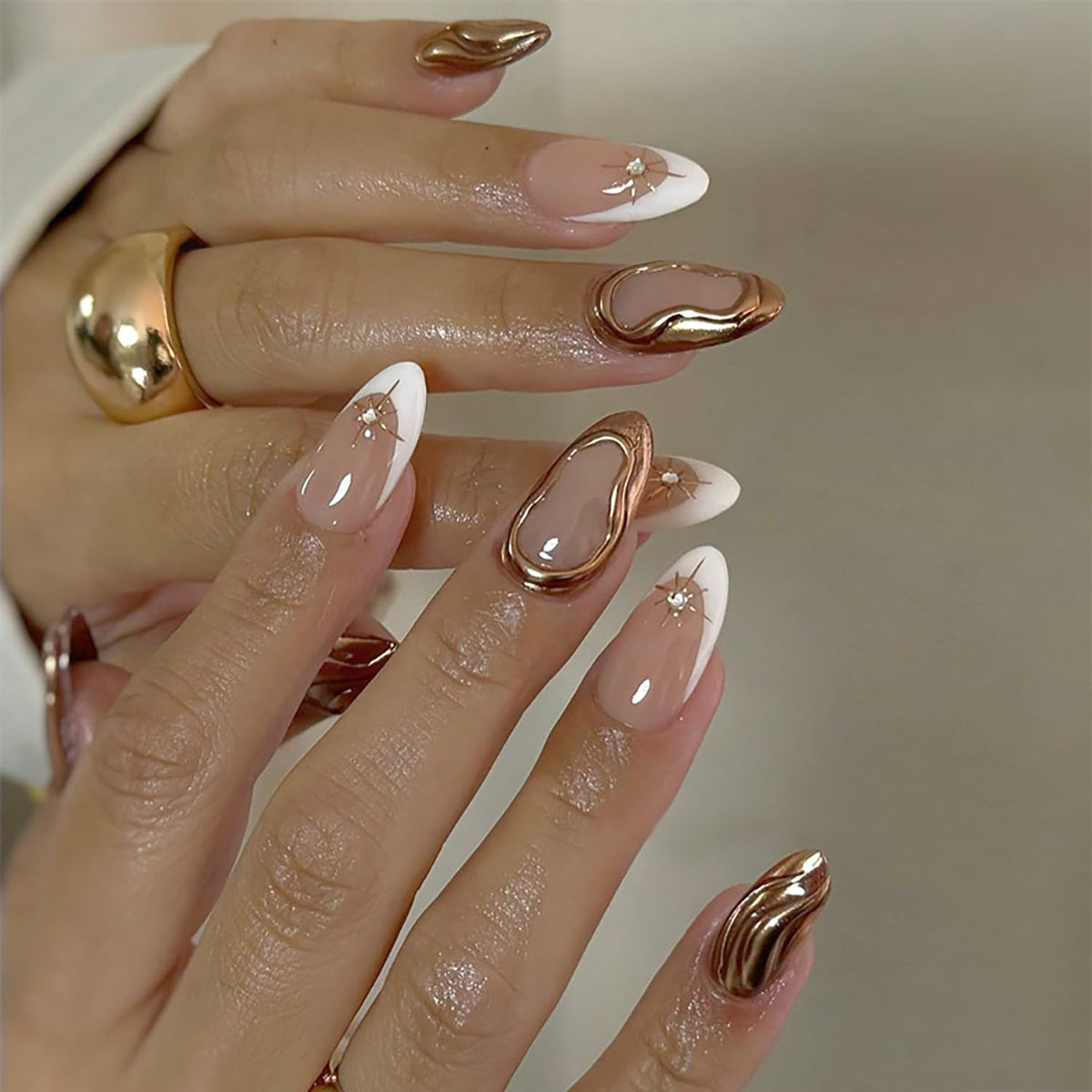 Medium Press On Nails Almond Fake Nails French Tip Nails Press Ons With Leopard Print Designs 3D Bow False Nails Artificial Acrylic Glue On Nail Glossy Stick On Nail For Women Girls