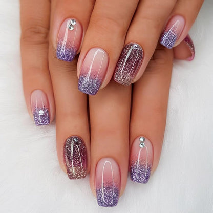 24Pcs Square Press on Nails Medium Length Fake Nails with Rhinestone Designs Bow Pink French Tip False Nails Cute Full Cover Reusable Stick on Nails for Women Girls Manicure Kit