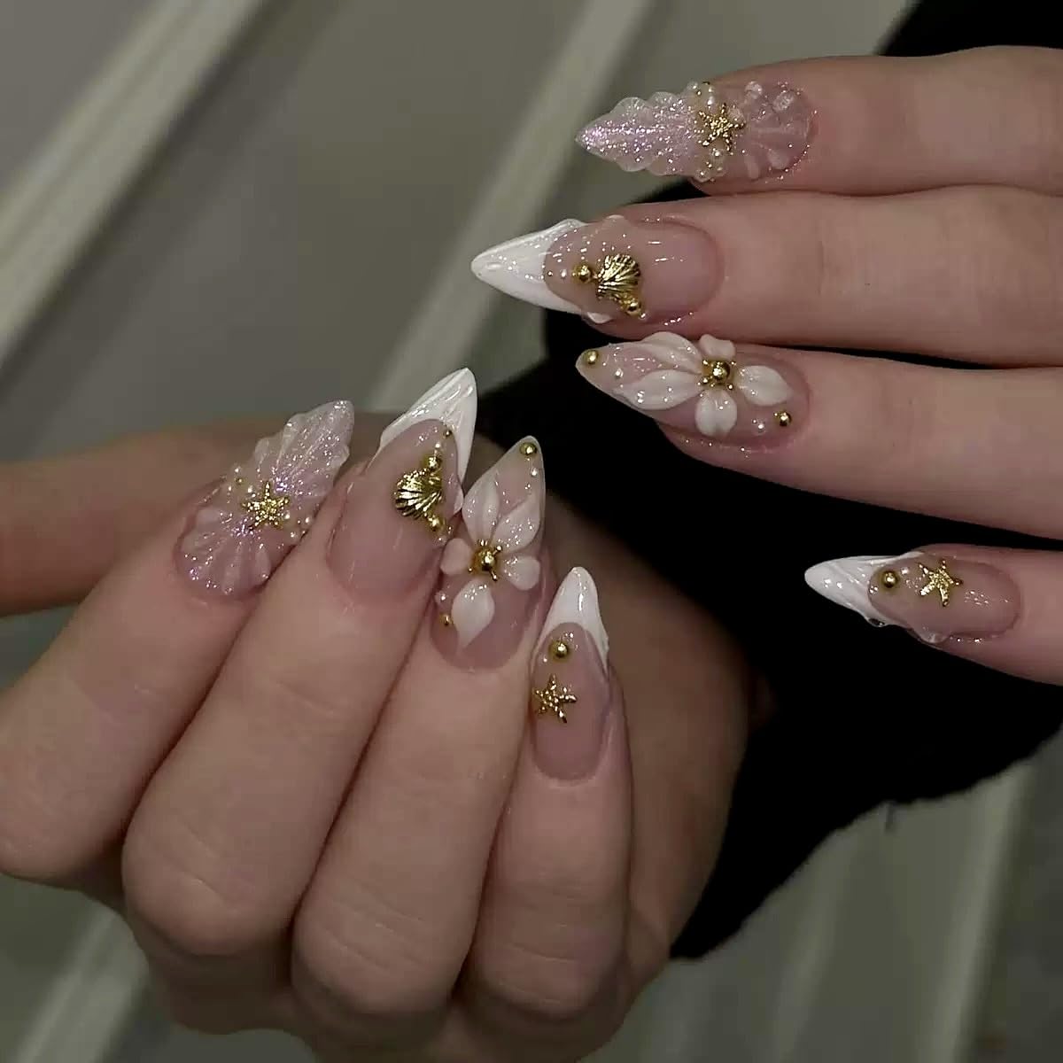 CTTHNBD Press on Nails Almond, Medium, French Tip Fake Nails