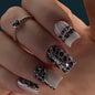 24PCS French Tip Press On Nails, Glossy Nude Square, Silver Edge