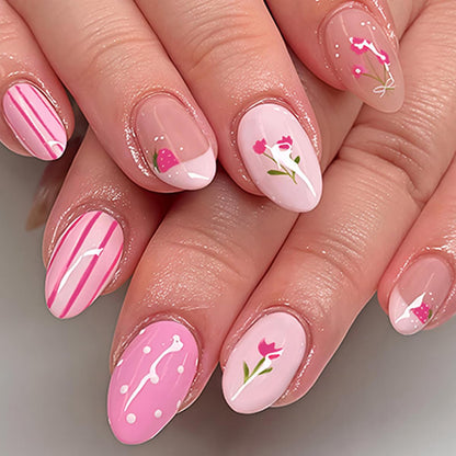 Medium Almond Press On Nails - Polka Dot & Cherry