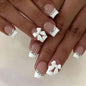 24Pcs Square Press on Nails Medium Length Fake Nails with Rhinestone Designs Bow Pink French Tip False Nails Cute Full Cover Reusable Stick on Nails for Women Girls Manicure Kit