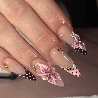Medium Almond Press On Nails - Polka Dot & Cherry